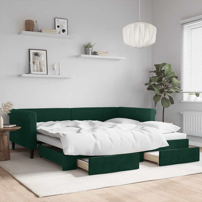 Divano Letto Estraibile Cassetti Verde Scuro 100x200cm Velluto
