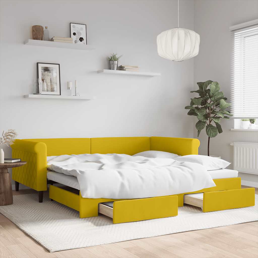 Divano Letto Estraibile con Cassetti Giallo 100x200cm Velluto