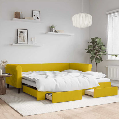 Divano Letto Estraibile con Cassetti Giallo 100x200cm Velluto