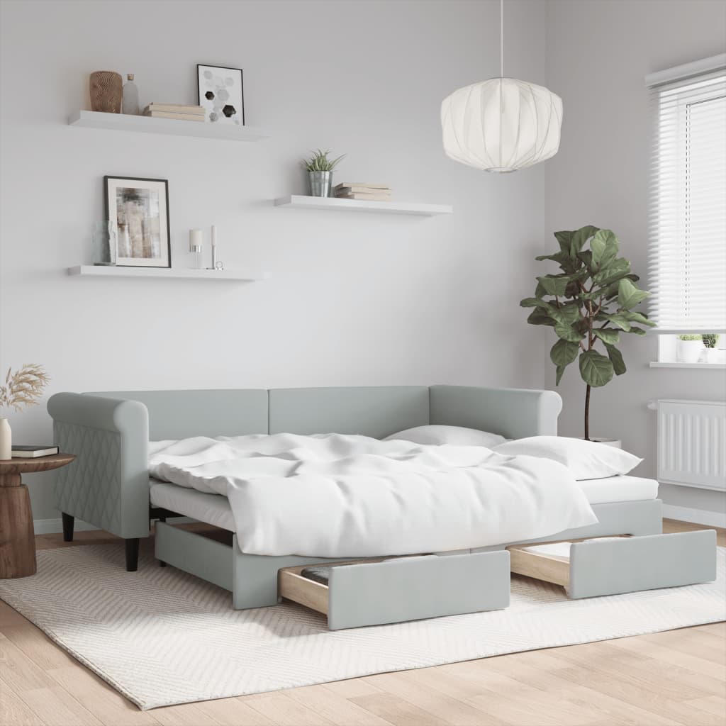 Divano Letto Estraibile Cassetti Grigio Chiaro 90x190cm Velluto