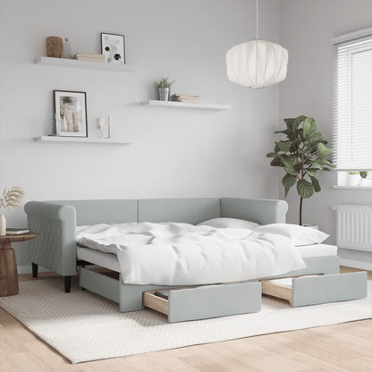 Divano Letto Estraibile Cassetti Grigio Chiaro 90x190cm Velluto