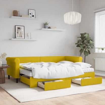 Divano Letto Estraibile con Cassetti Giallo 80x200cm in Velluto