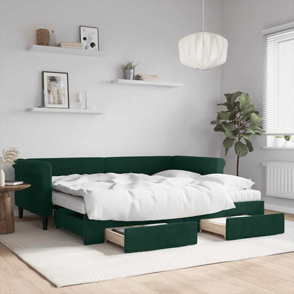 Divano Letto Estraibile Cassetti Verde Scuro 90x200cm Velluto