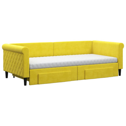 Divano Letto Estraibile con Cassetti Giallo 90x200cm in Velluto