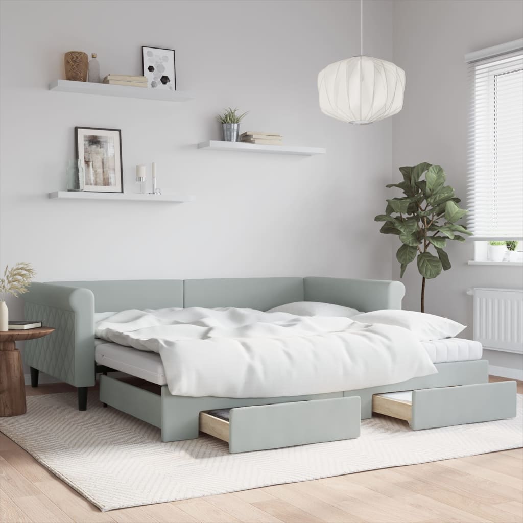 Divano Letto Estraibile Cassetti Grigio Chiaro 100x200 Velluto