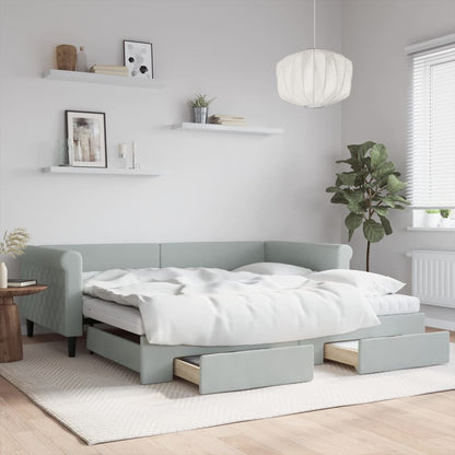 Divano Letto Estraibile Cassetti Grigio Chiaro 100x200 Velluto