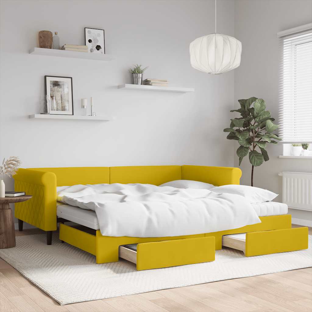 Divano Letto Estraibile con Cassetti Giallo 100x200cm Velluto