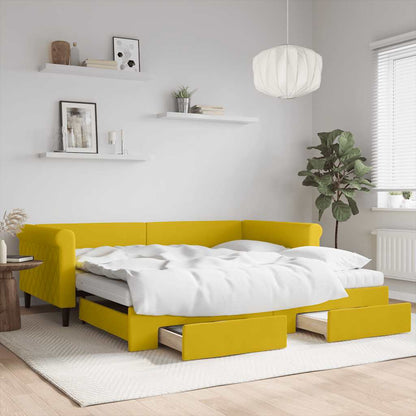 Divano Letto Estraibile con Cassetti Giallo 100x200cm Velluto