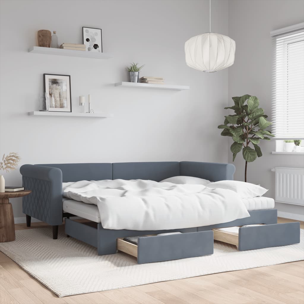 Divano Letto Estraibile Cassetti Grigio Scuro 90x190cm Velluto