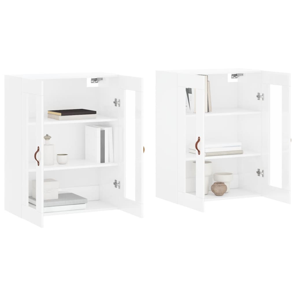 Armadietti a Parete 2 pz Bianco Lucido in Legno Multistrato