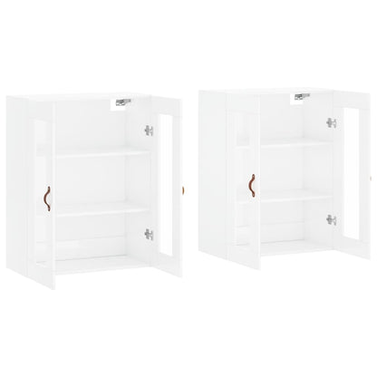 Armadietti a Parete 2 pz Bianco Lucido in Legno Multistrato