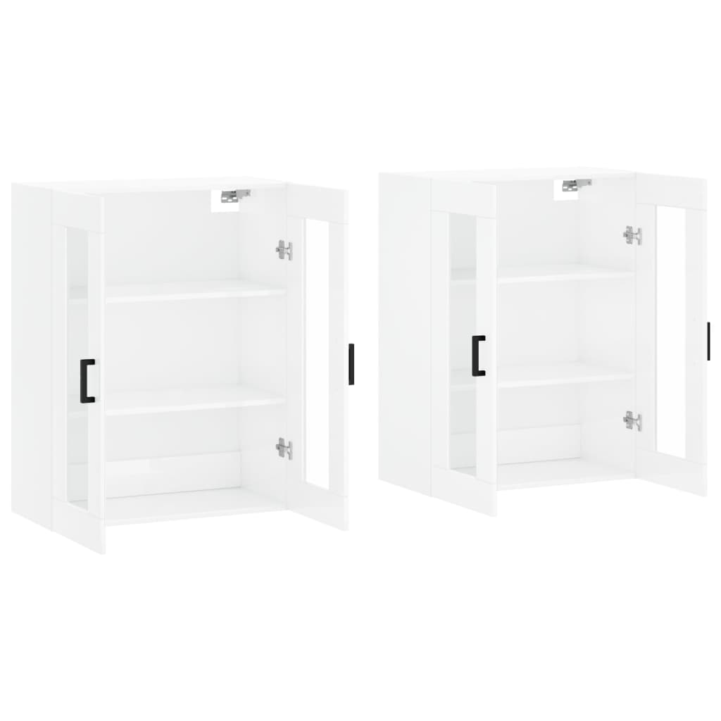 Armadietti a Parete 2 pz Bianco Lucido in Legno Multistrato