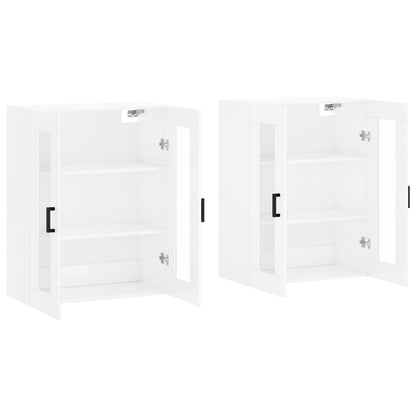 Armadietti a Parete 2 pz Bianco Lucido in Legno Multistrato