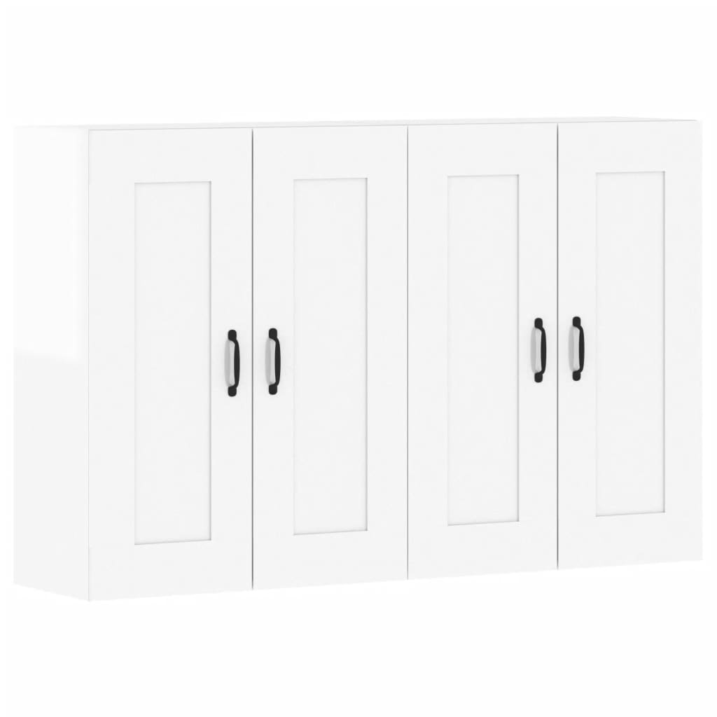 Armadietti a Parete 2 pz Bianco Lucido in Legno Multistrato