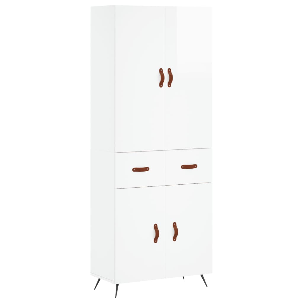 Credenza Bianco Lucido 69,5x34x180 cm in Legno Multistrato