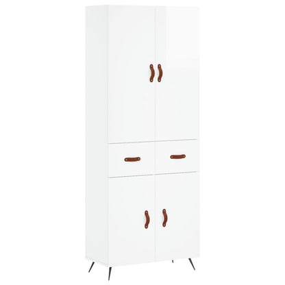 Credenza Bianco Lucido 69,5x34x180 cm in Legno Multistrato