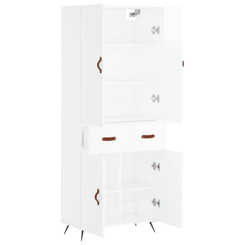 Credenza Bianco Lucido 69,5x34x180 cm in Legno Multistrato