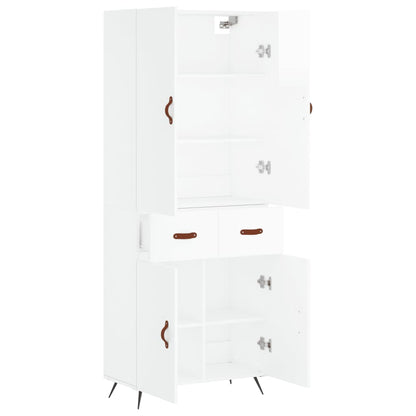 Credenza Bianco Lucido 69,5x34x180 cm in Legno Multistrato