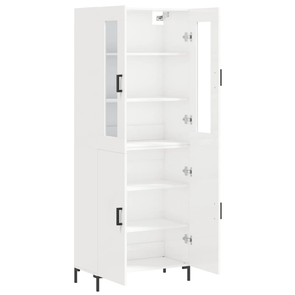 Credenza Bianco Lucido 69,5x34x180 cm in Legno Multistrato