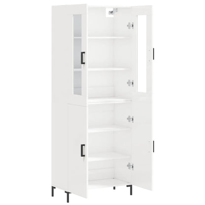 Credenza Bianco Lucido 69,5x34x180 cm in Legno Multistrato
