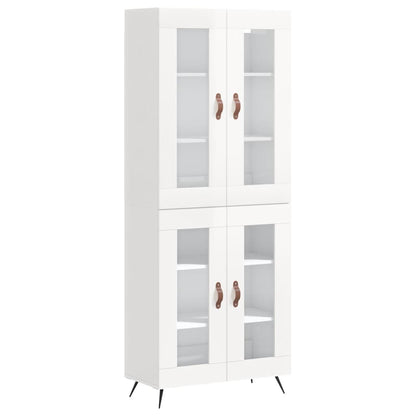 Credenza Bianco Lucido 69,5x34x180 cm in Legno Multistrato