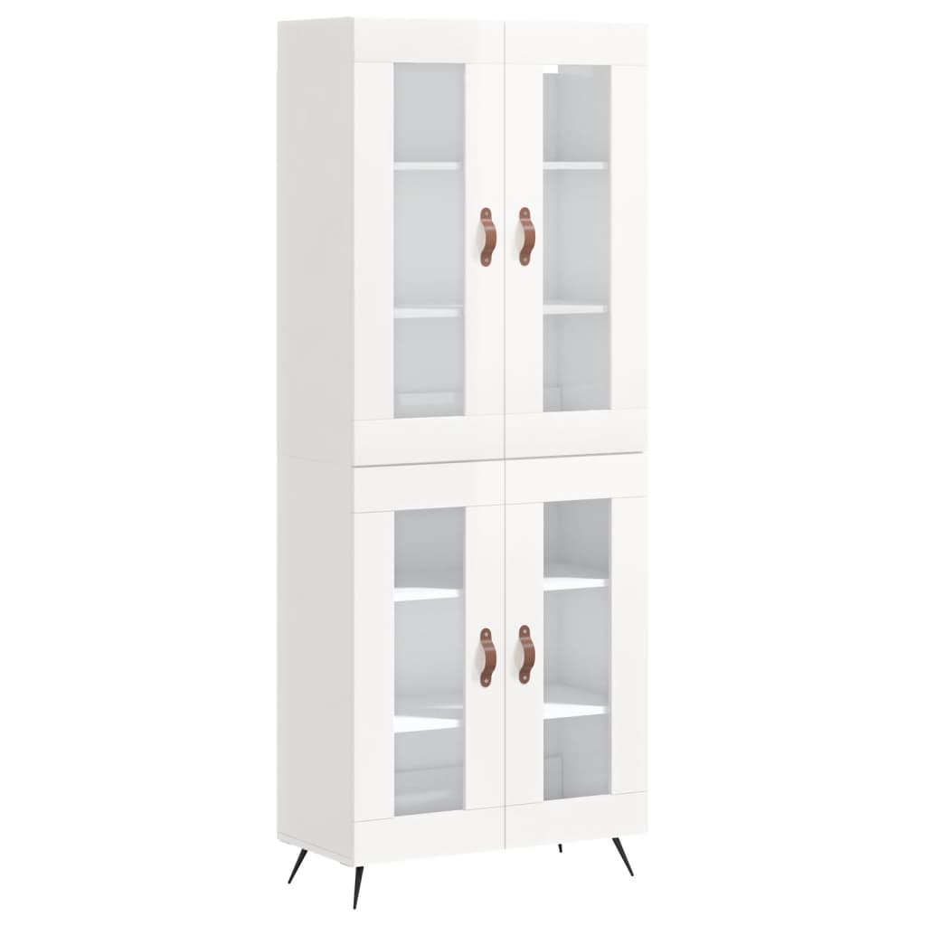 Credenza Bianco Lucido 69,5x34x180 cm in Legno Multistrato