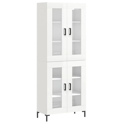 Credenza Bianco Lucido 69,5x34x180 cm in Legno Multistrato