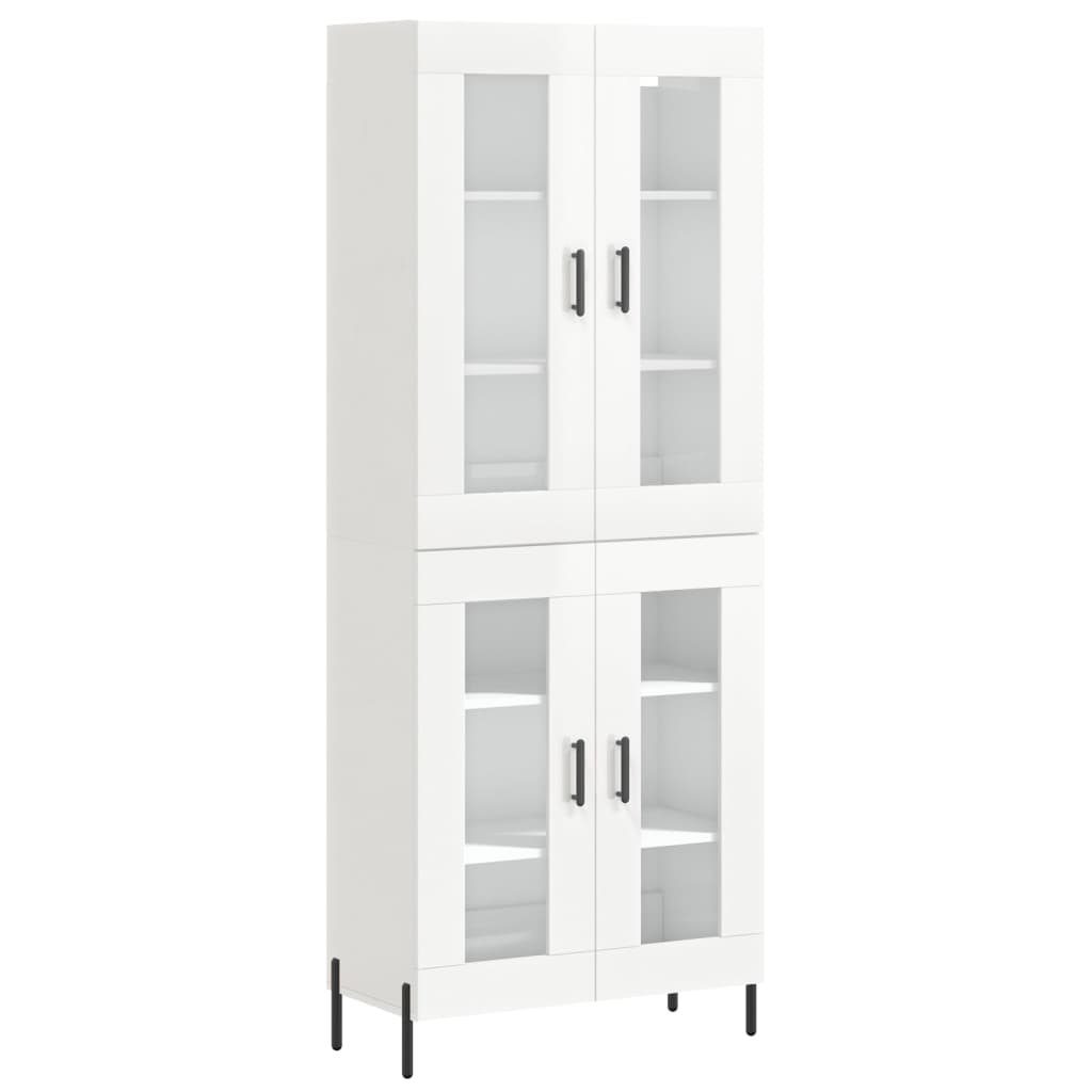 Credenza Bianco Lucido 69,5x34x180 cm in Legno Multistrato
