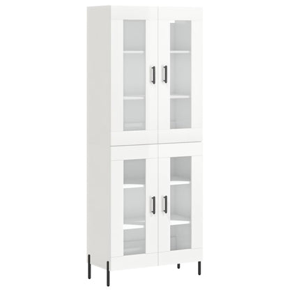 Credenza Bianco Lucido 69,5x34x180 cm in Legno Multistrato
