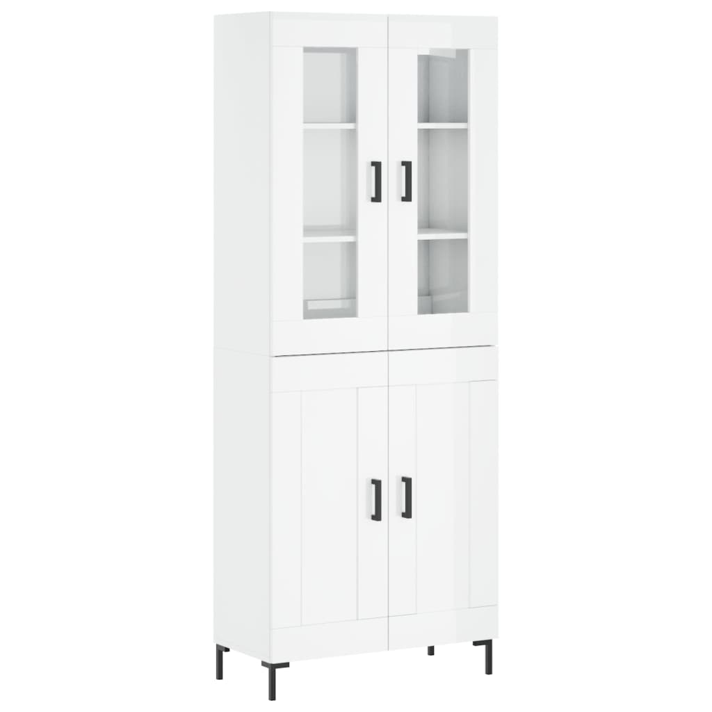 Credenza Bianco Lucido 69,5x34x180 cm in Legno Multistrato