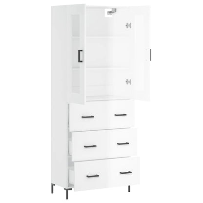 Credenza Bianco Lucido 69,5x34x180 cm in Legno Multistrato