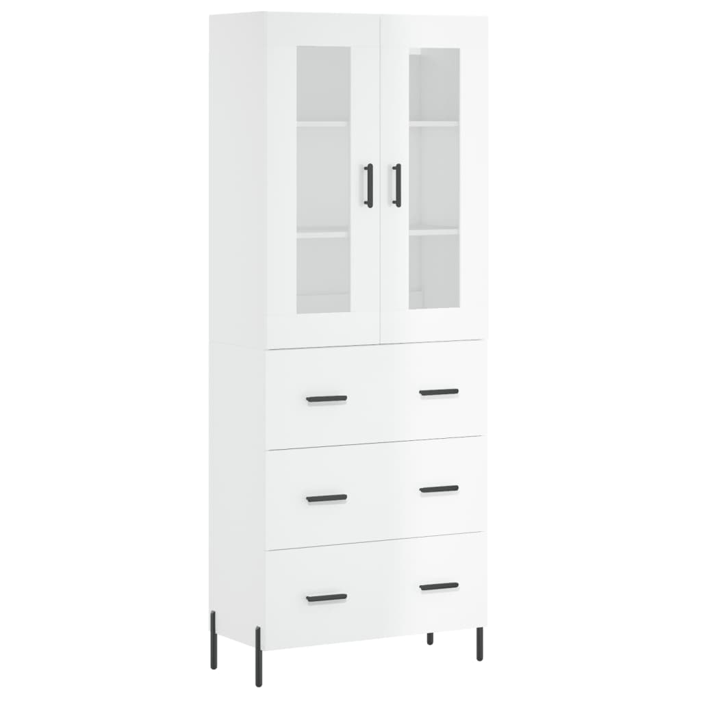 Credenza Bianco Lucido 69,5x34x180 cm in Legno Multistrato