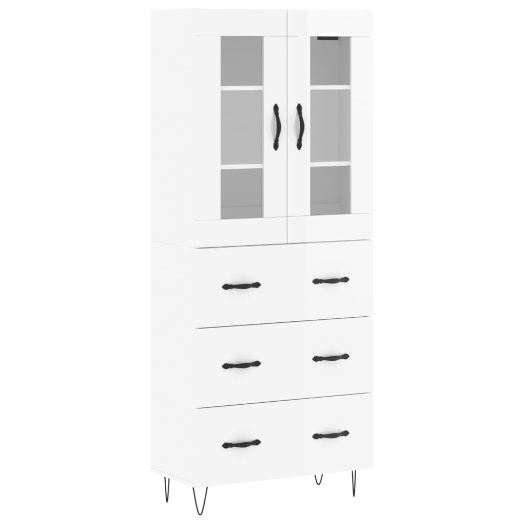 Credenza Bianco Lucido 69,5x34x180 cm in Legno Multistrato
