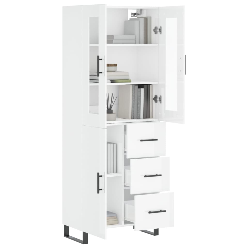 Credenza Bianco Lucido 69,5x34x180 cm in Legno Multistrato