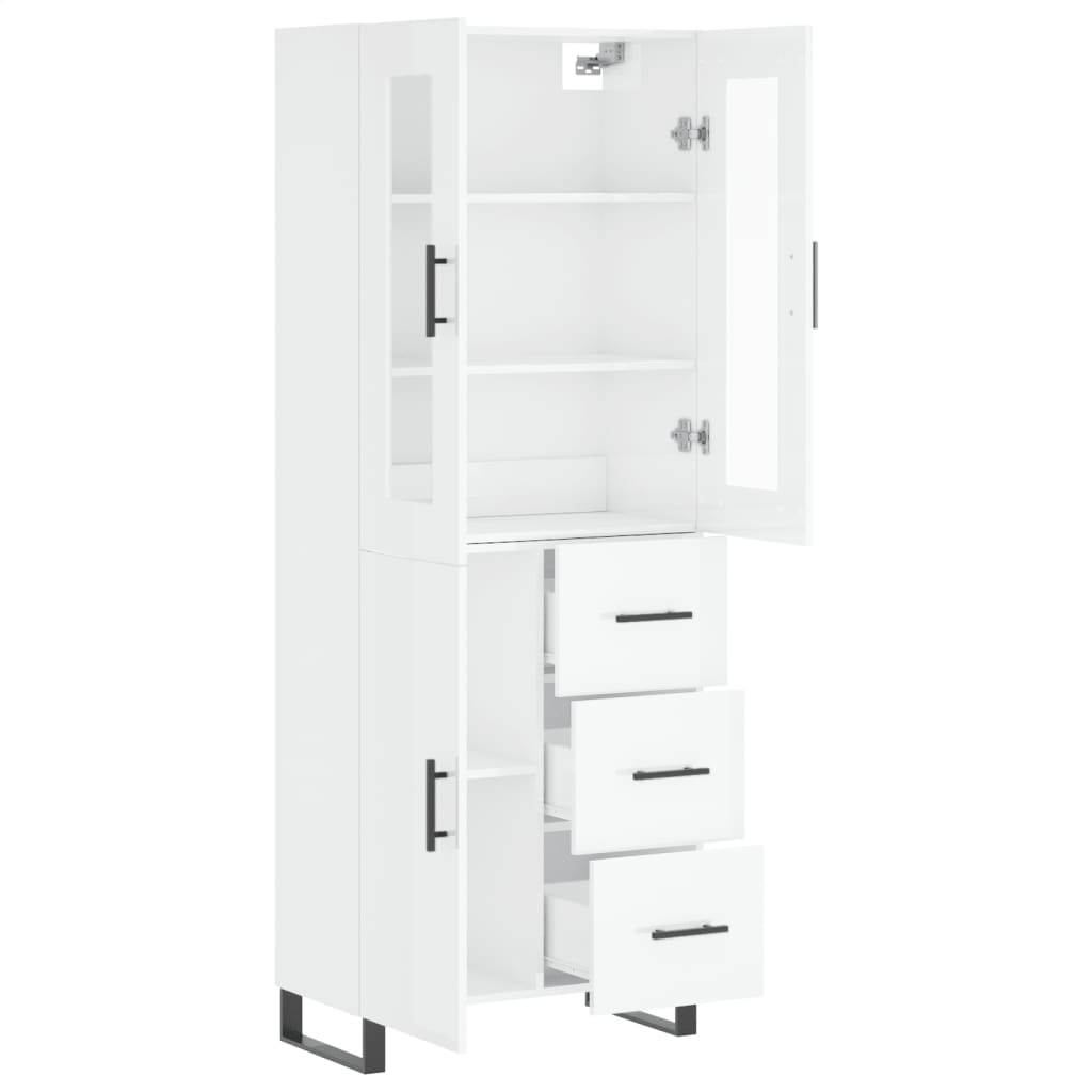 Credenza Bianco Lucido 69,5x34x180 cm in Legno Multistrato
