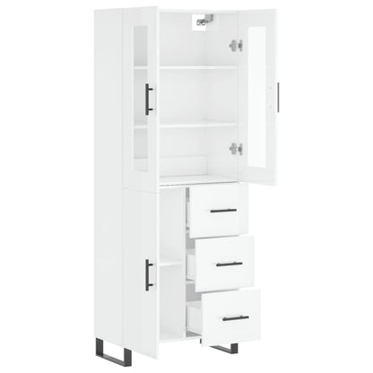 Credenza Bianco Lucido 69,5x34x180 cm in Legno Multistrato