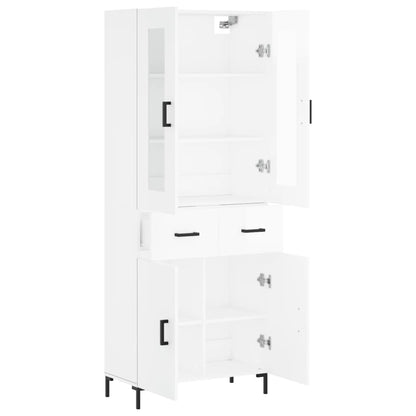 Credenza Bianco Lucido 69,5x34x180 cm in Legno Multistrato