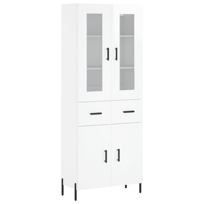 Credenza Bianco Lucido 69,5x34x180 cm in Legno Multistrato