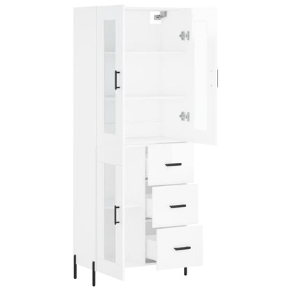 Credenza Bianco Lucido 69,5x34x180 cm in Legno Multistrato