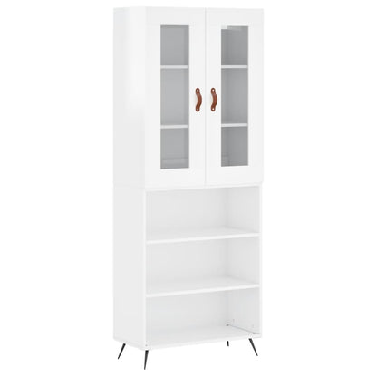 Credenza Bianco Lucido 69,5x34x180 cm in Legno Multistrato