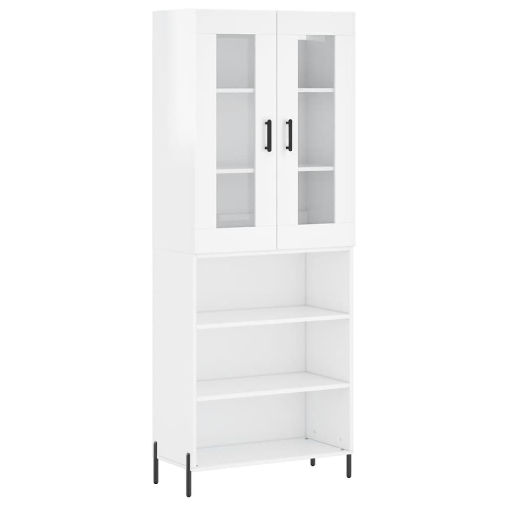 Credenza Bianco Lucido 69,5x34x180 cm in Legno Multistrato