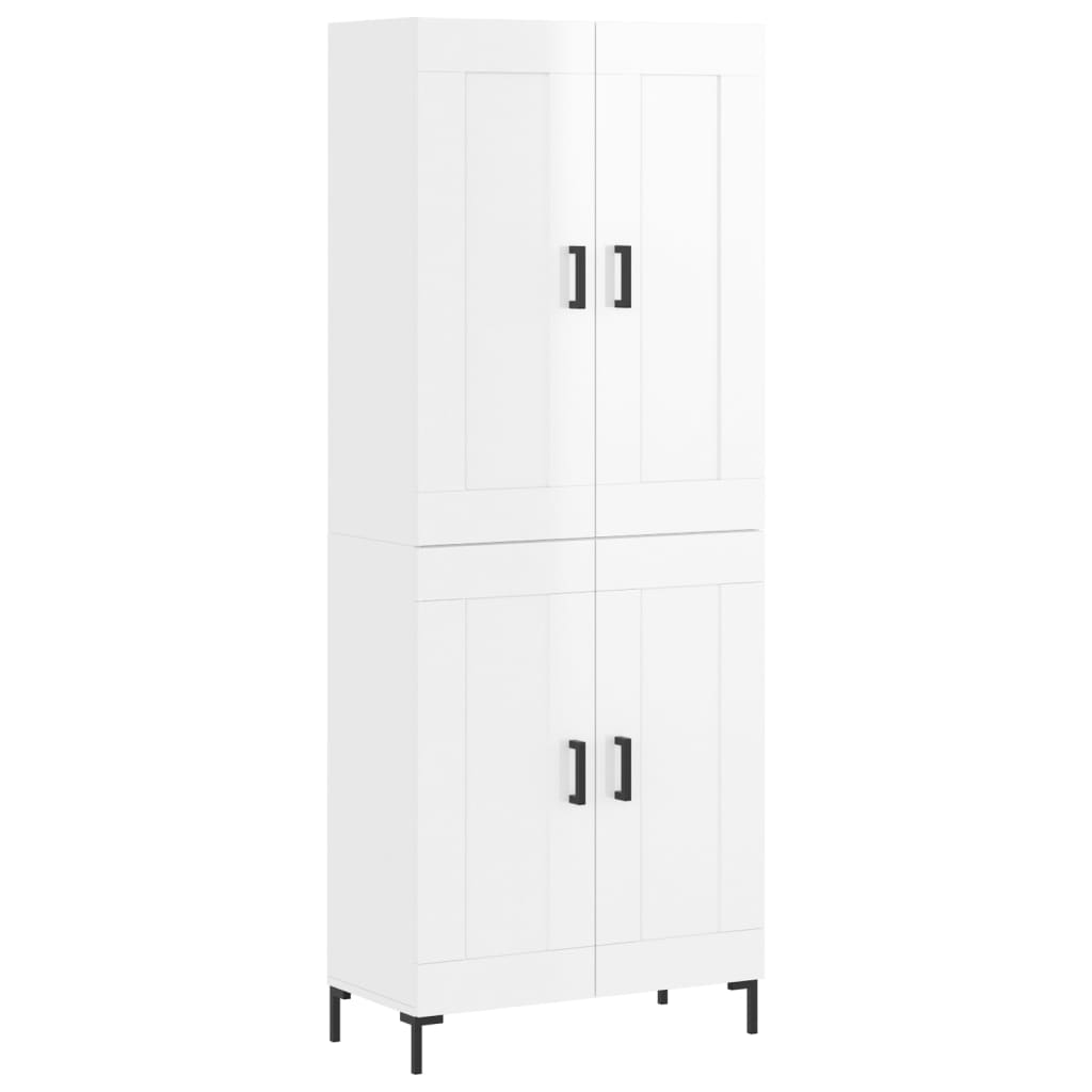 Credenza Bianco Lucido 69,5x34x180 cm in Legno Multistrato