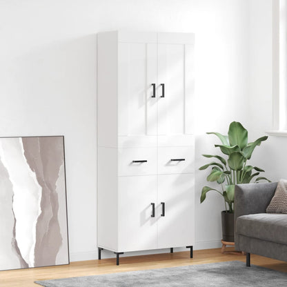 Credenza Bianco Lucido 69,5x34x180 cm in Legno Multistrato
