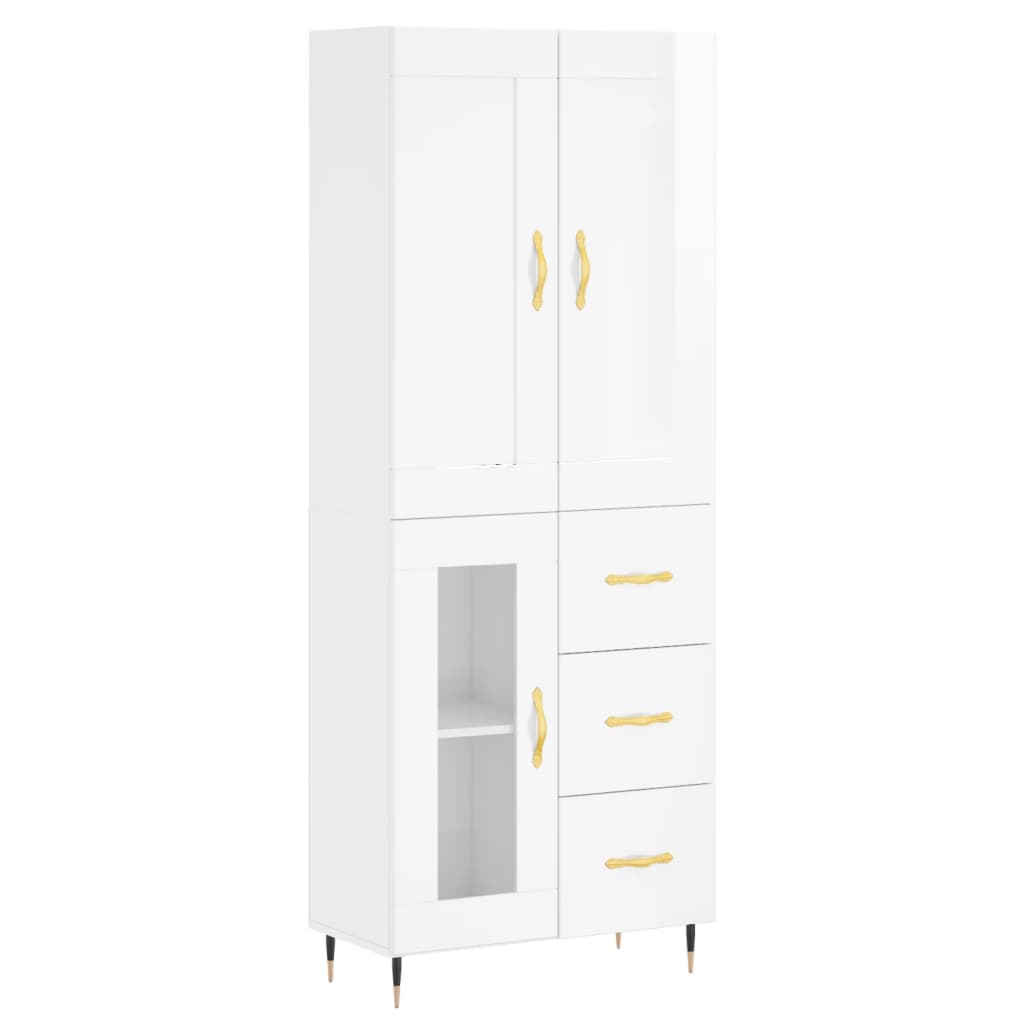 Credenza Bianco Lucido 69,5x34x180 cm in Legno Multistrato