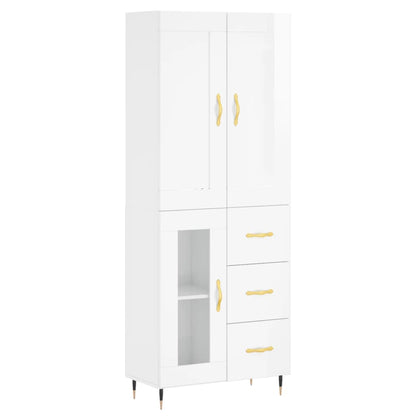 Credenza Bianco Lucido 69,5x34x180 cm in Legno Multistrato