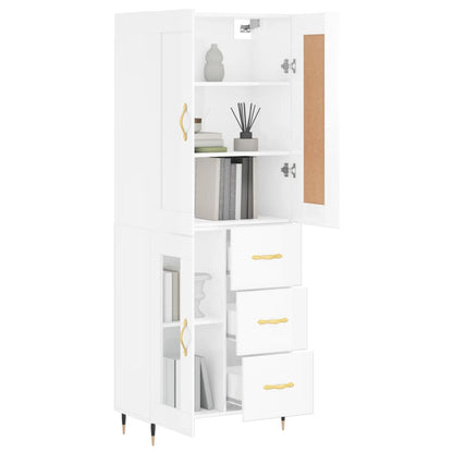 Credenza Bianco Lucido 69,5x34x180 cm in Legno Multistrato