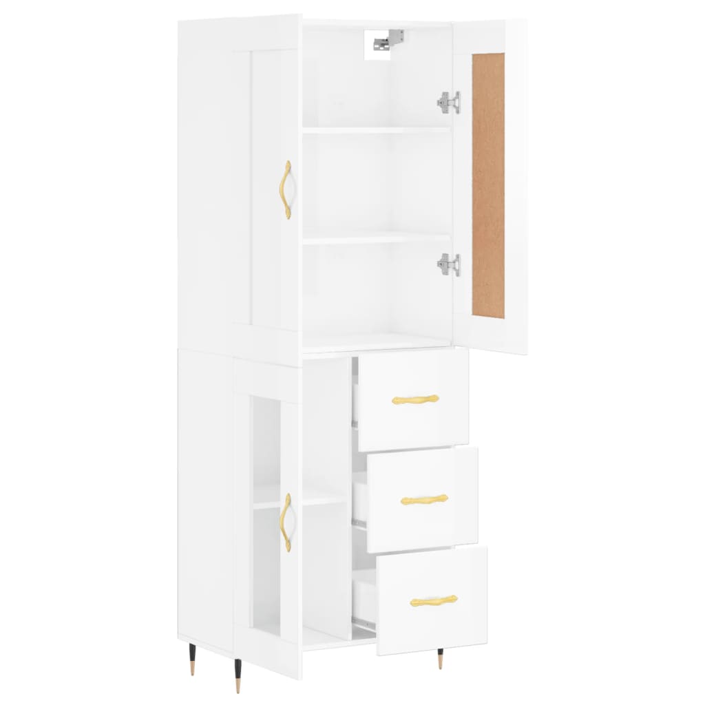 Credenza Bianco Lucido 69,5x34x180 cm in Legno Multistrato