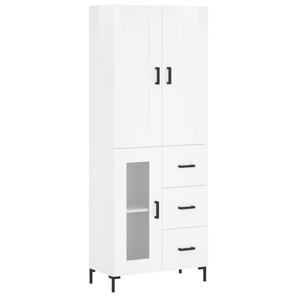 Credenza Bianco Lucido 69,5x34x180 cm in Legno Multistrato