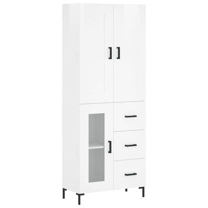 Credenza Bianco Lucido 69,5x34x180 cm in Legno Multistrato