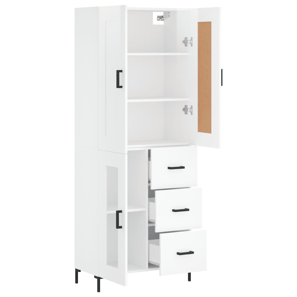 Credenza Bianco Lucido 69,5x34x180 cm in Legno Multistrato